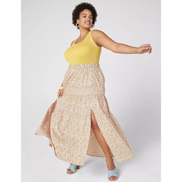 Lane Bryant Tiered Floral Long Maxi Skirt Front Slit Boho Western Plus 18 20 New - Picture 1 of 17